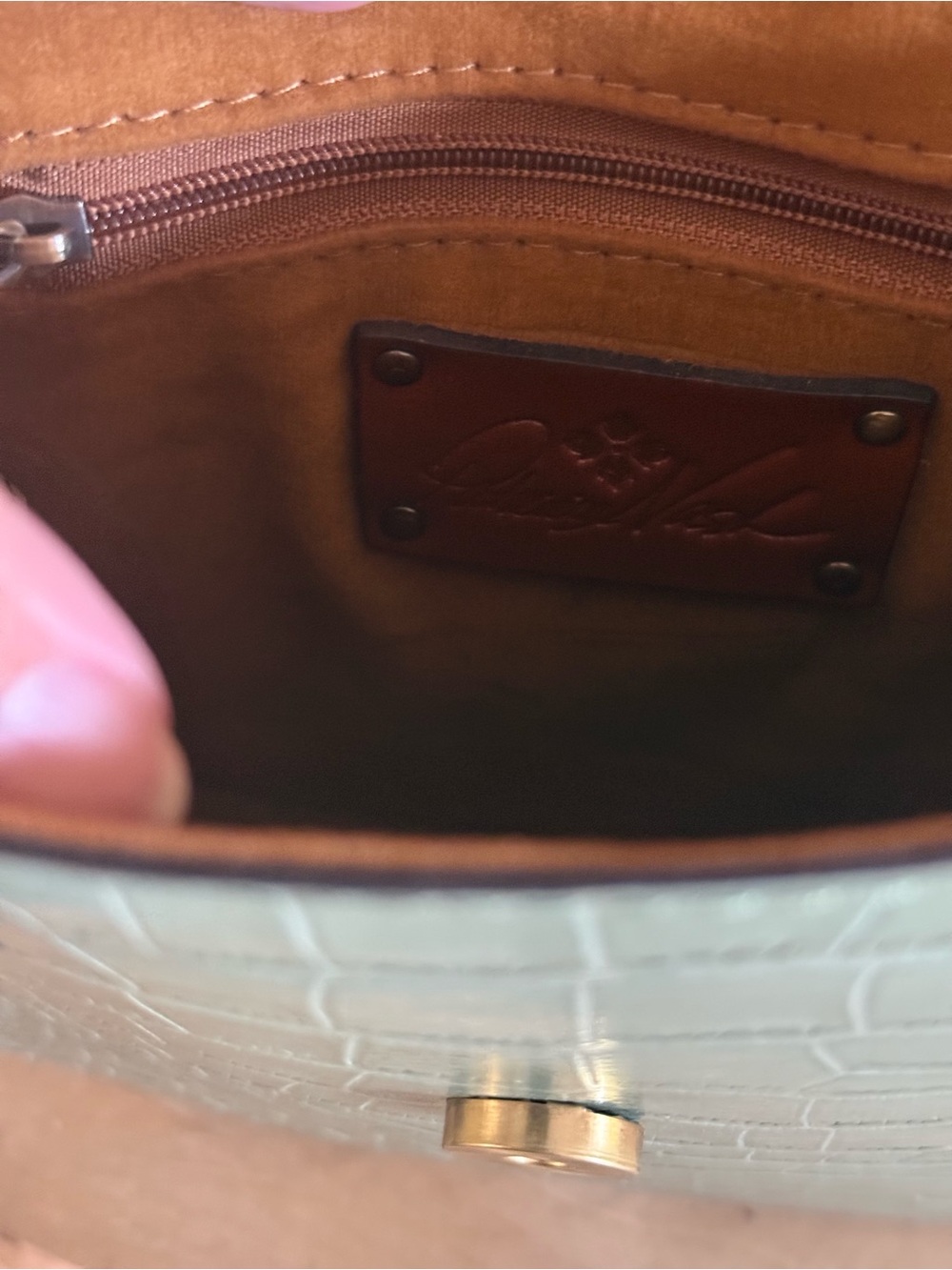 Patricia Nash Perrone Croco Embossed Leather Crossbody Bag - Sage Green - Picture 6 of 7